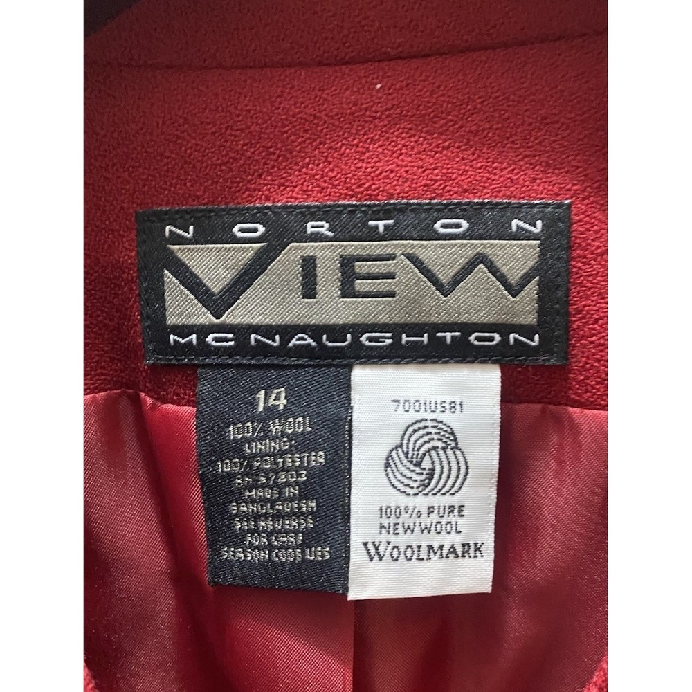 VINTAGE 100% Pure Wool Red Blazer Women's 14 Norton McNaughton Jacket - Picture 3 of 4